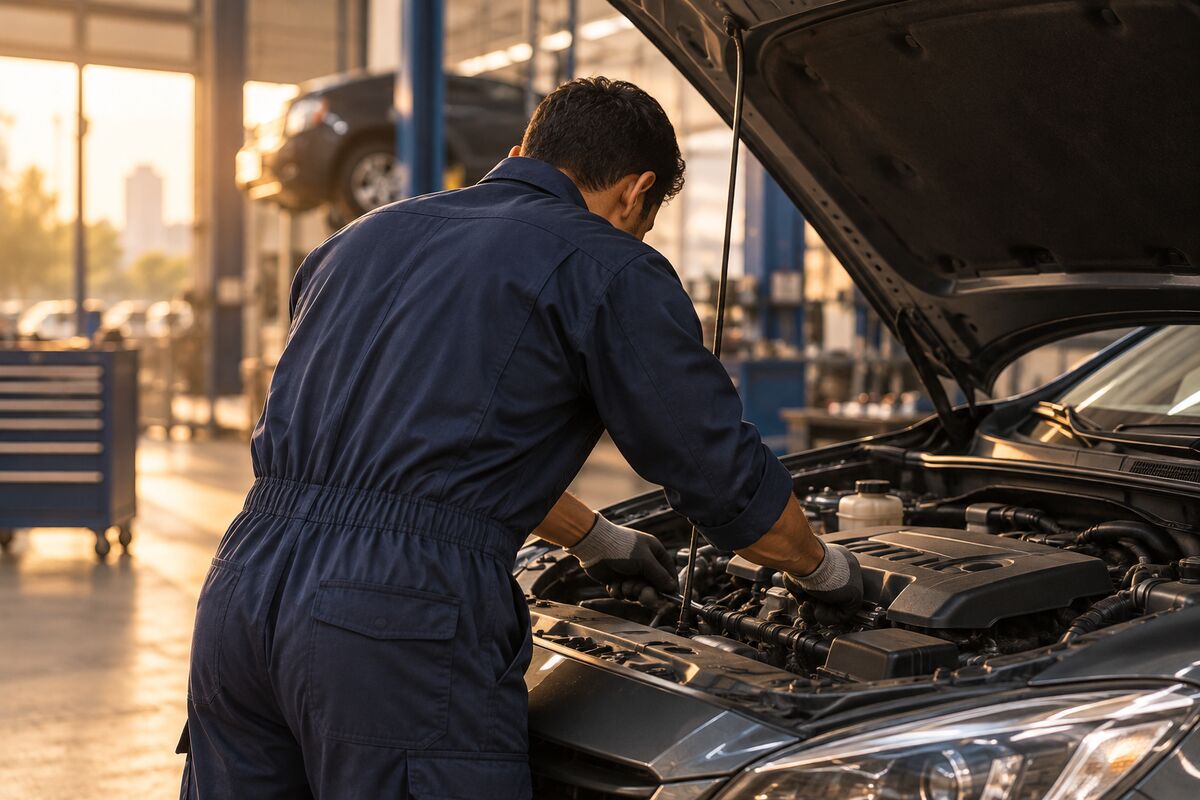 A mechanic working on a car engine